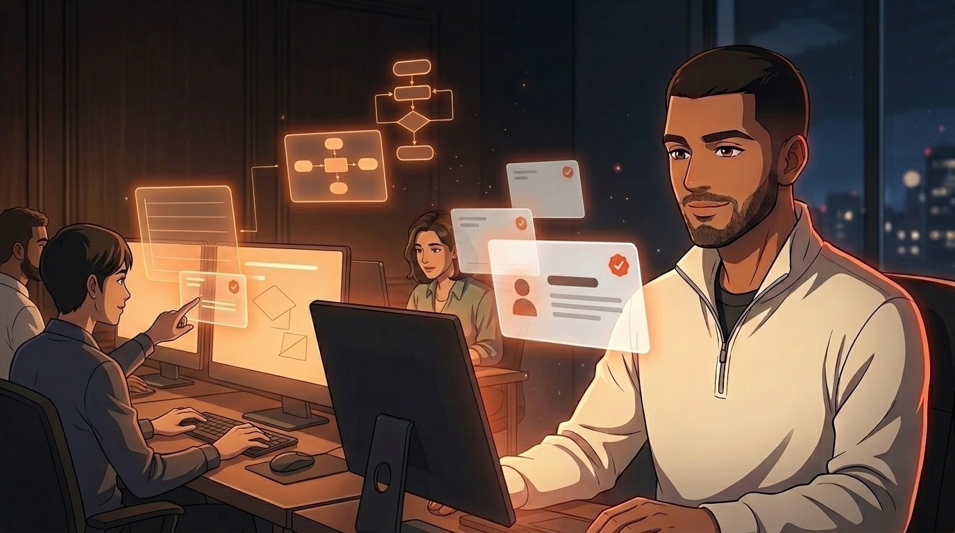 Equipo trabajando con copilotos de IA: la herramienta asiste y la persona decide y valida