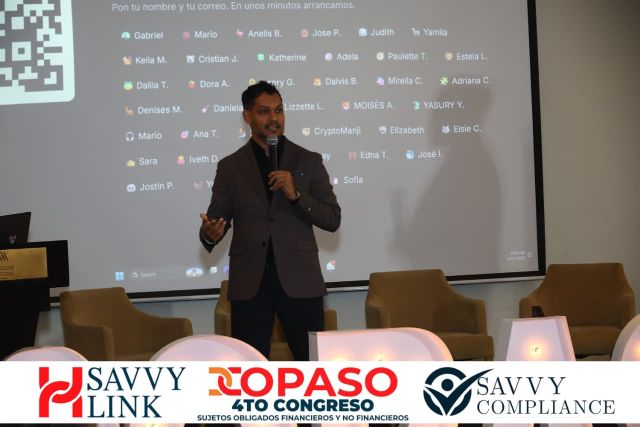 Chiragx with the microphone in front of the participant screen at COPASO 2026