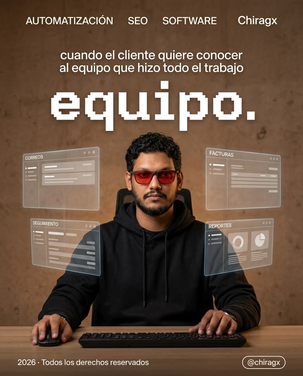 Flyer hecho con IA: cuando el cliente quiere conocer al equipo y el equipo son automatizaciones