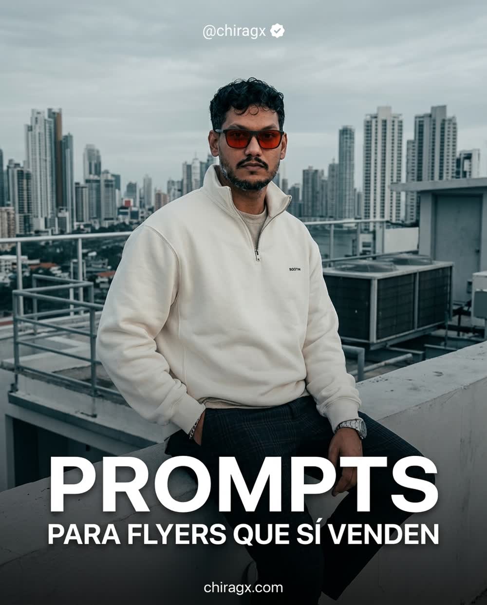 Flyer hecho con IA sobre el skyline de Ciudad de Panamá