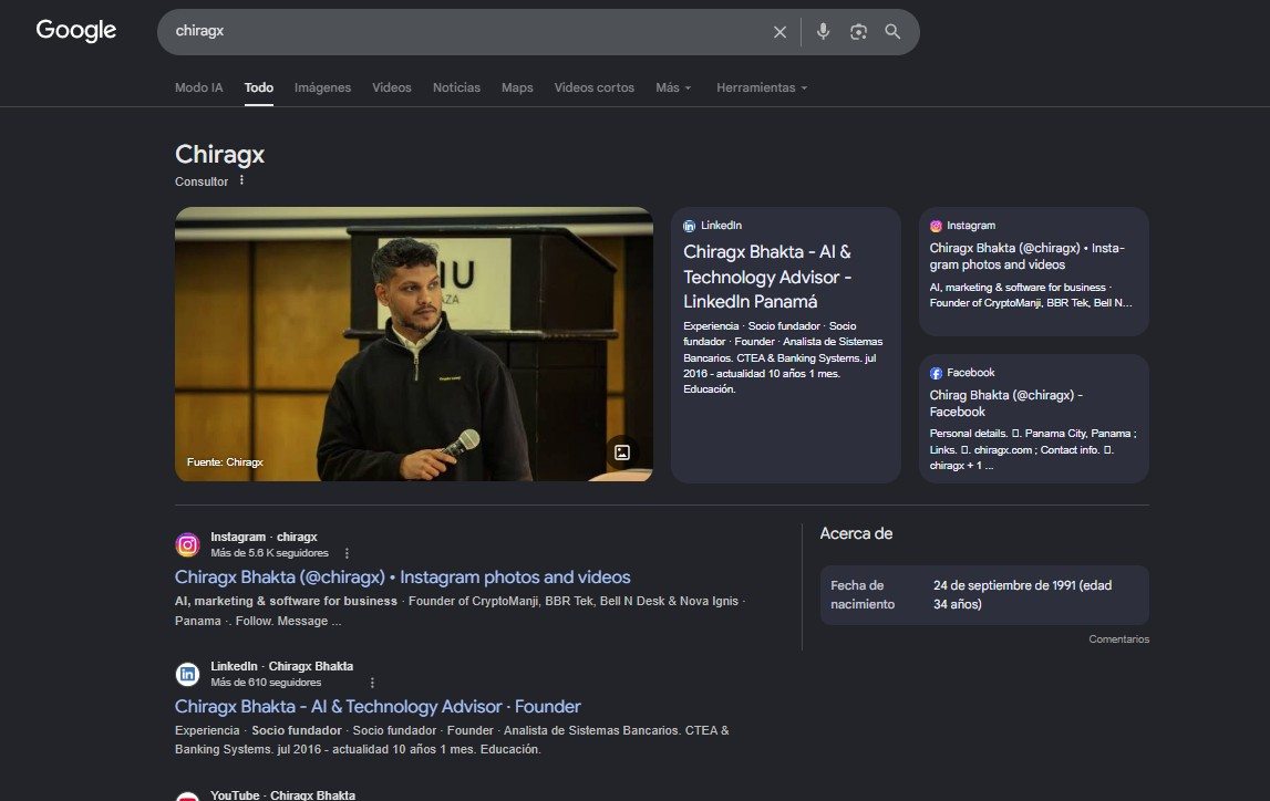 Chiragx Knowledge Panel on Google