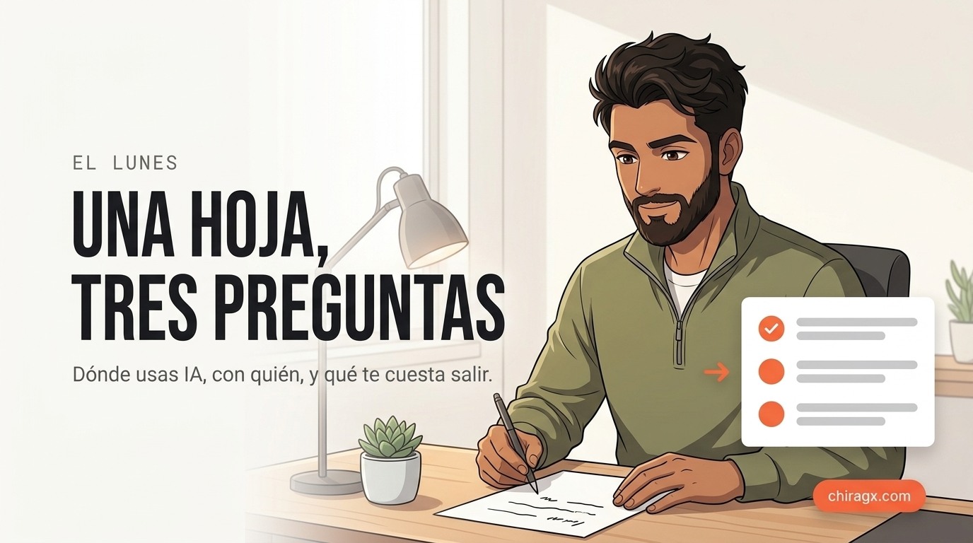 Una hoja, tres preguntas: dónde usas IA, con quién, y qué te cuesta salir
