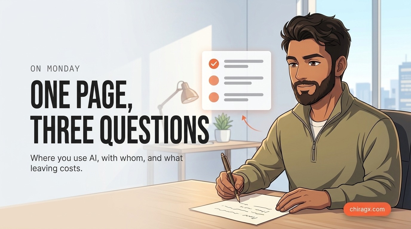 One page, three questions: where you use AI, with whom, and what leaving costs